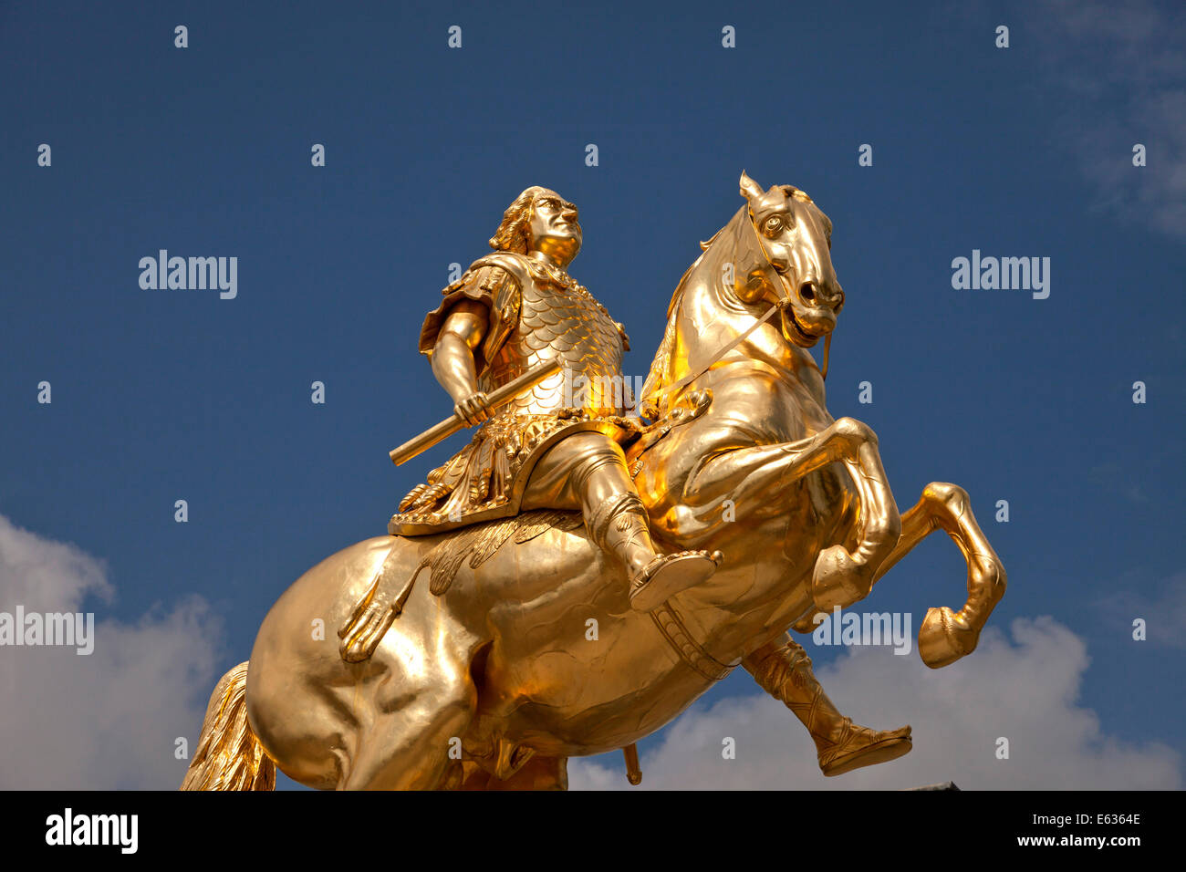 The Goldener Reiter or Golden Rider, a gilded equestrian statue of Augustus the strong,  in Dresden, Saxony, Germany, Europe Stock Photo
