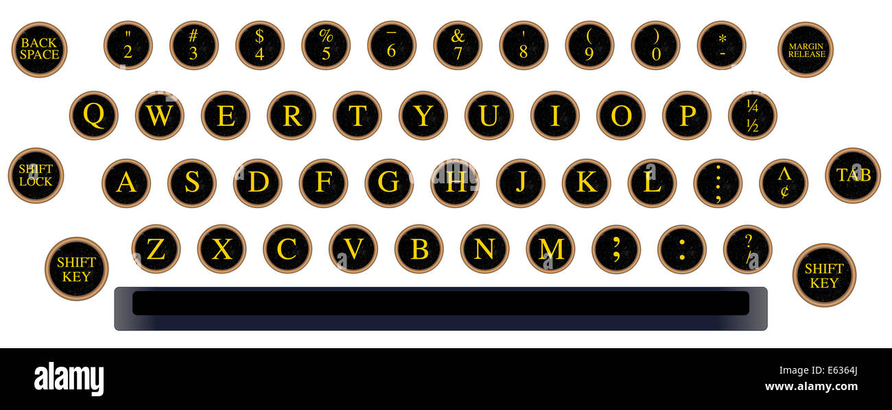 A typical typewriter keyboard key layout over a white background Stock