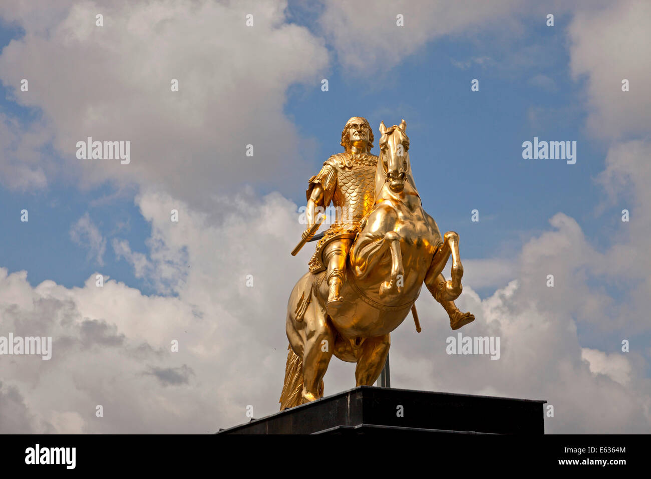 The Goldener Reiter or Golden Rider, a gilded equestrian statue of Augustus the strong,  in Dresden, Saxony, Germany, Europe Stock Photo