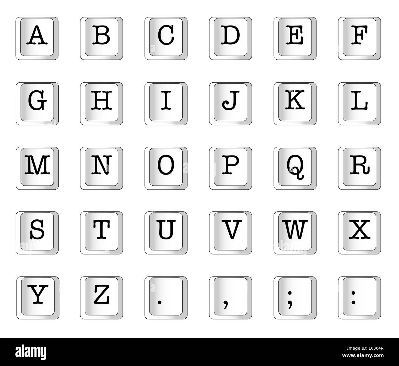 A computer key alphabet isolated on a black background Stock Photo