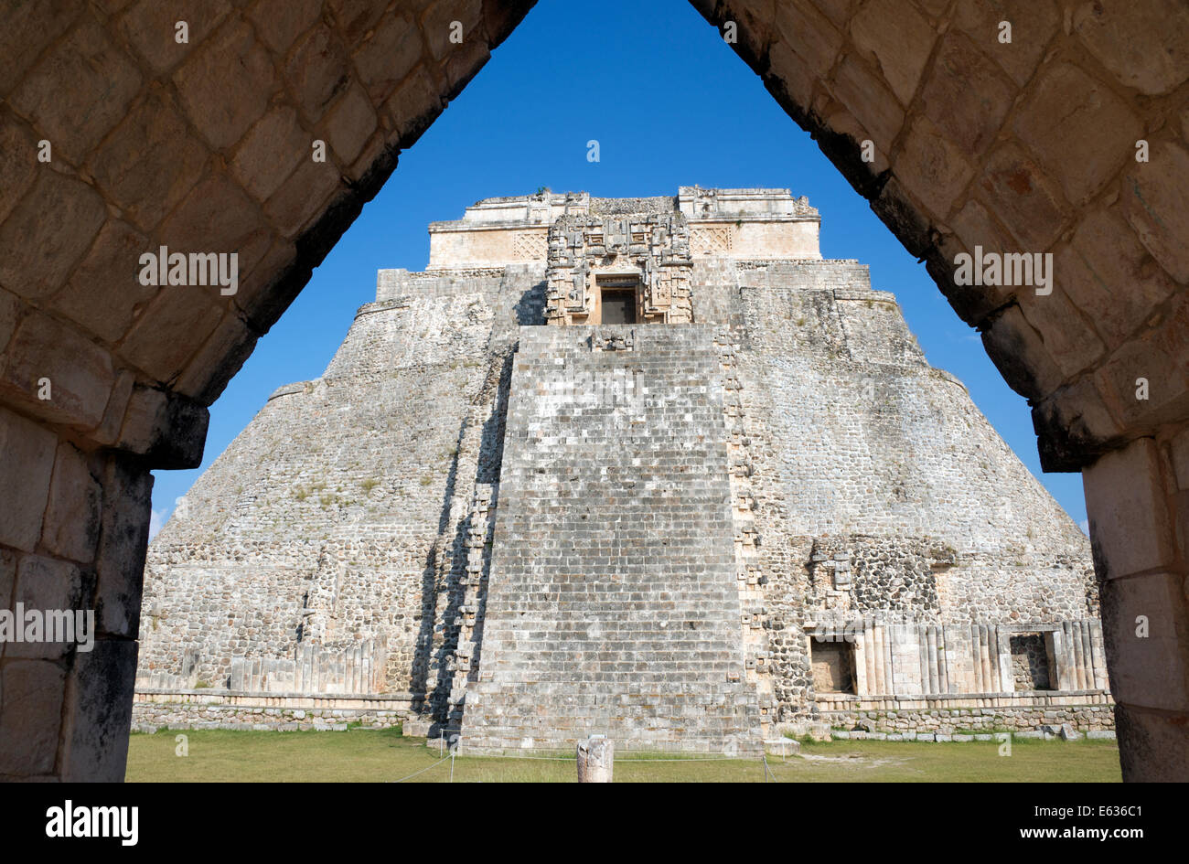 Pyramid of the Magician Uxmal Yucatan Mexico Stock Photo