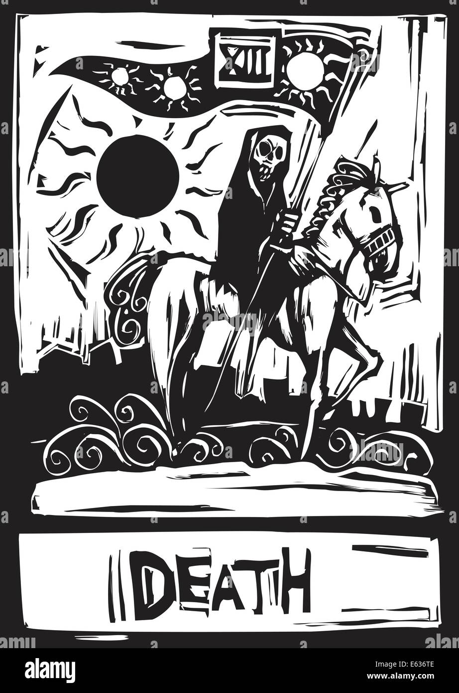Death Tarot card with death riding a horse Stock Vector