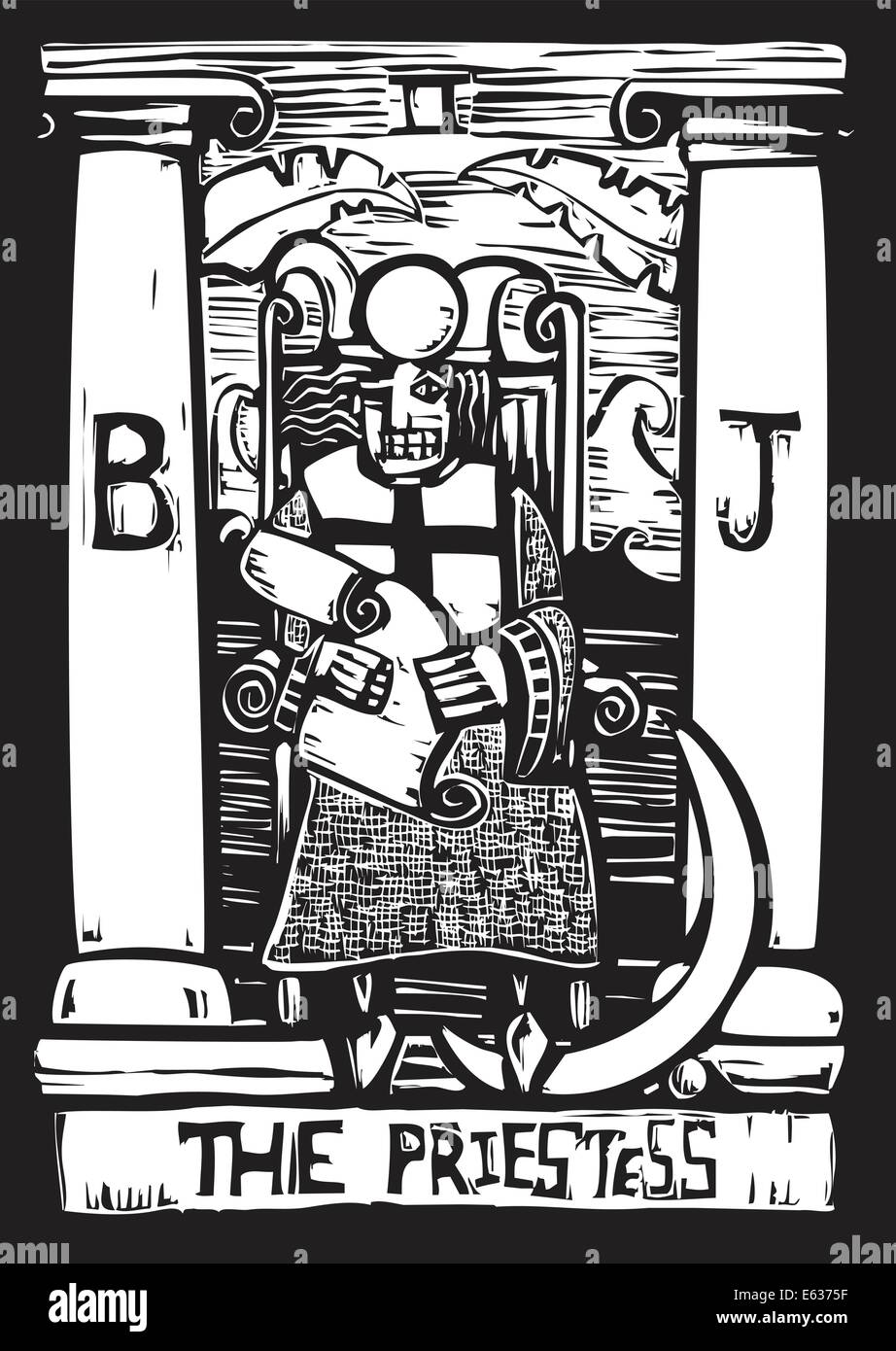 Tarot card for number three the Priestess. Stock Vector