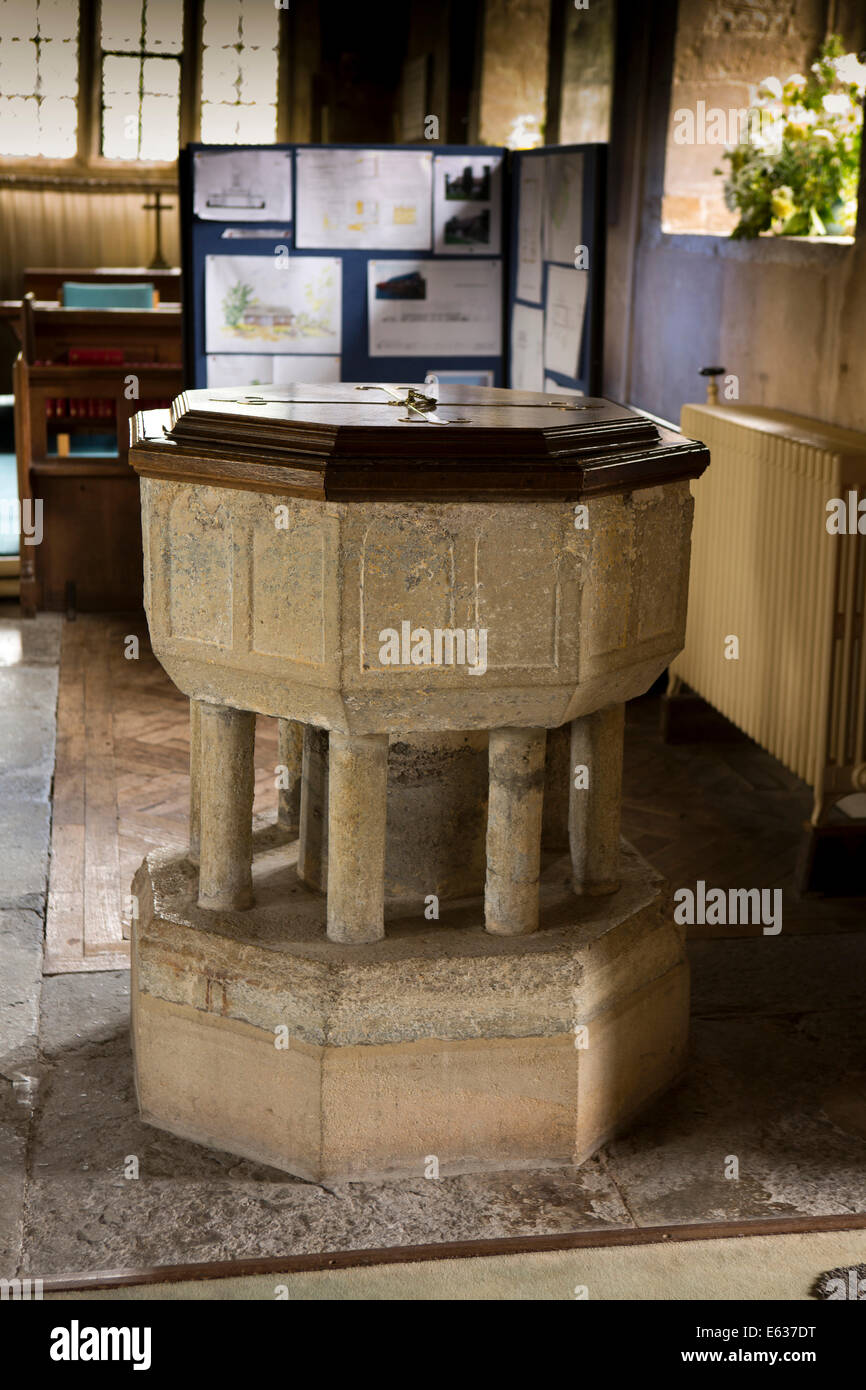 UK England, Dorset, Hazelbury Bryan, Droop, Church of St Mary and St James, 12th Century purbeck marble font Stock Photo
