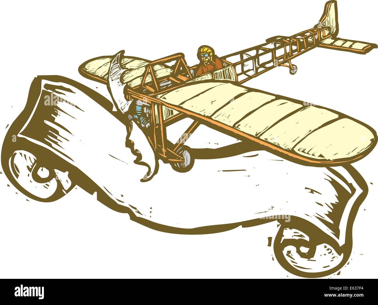 Early 20th century Bleriot airplane in flight with banner Stock Vector