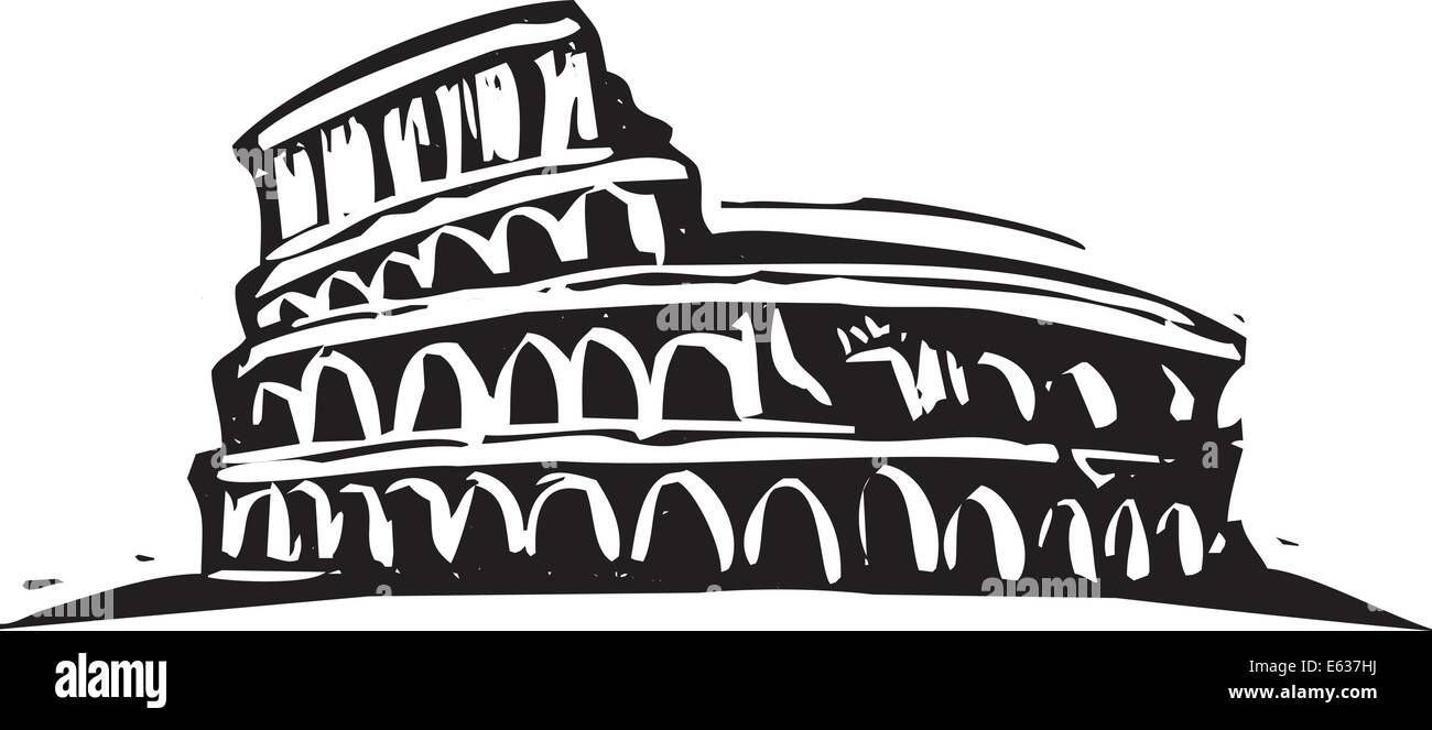 Black and White woodcut style illustration of the Roman Coliseum Stock ...