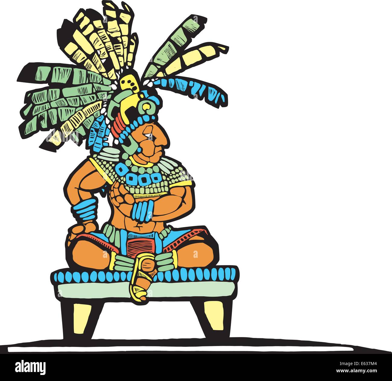 Mayan King designed after Mesoamerican Pottery and Temple Images. Stock Vector