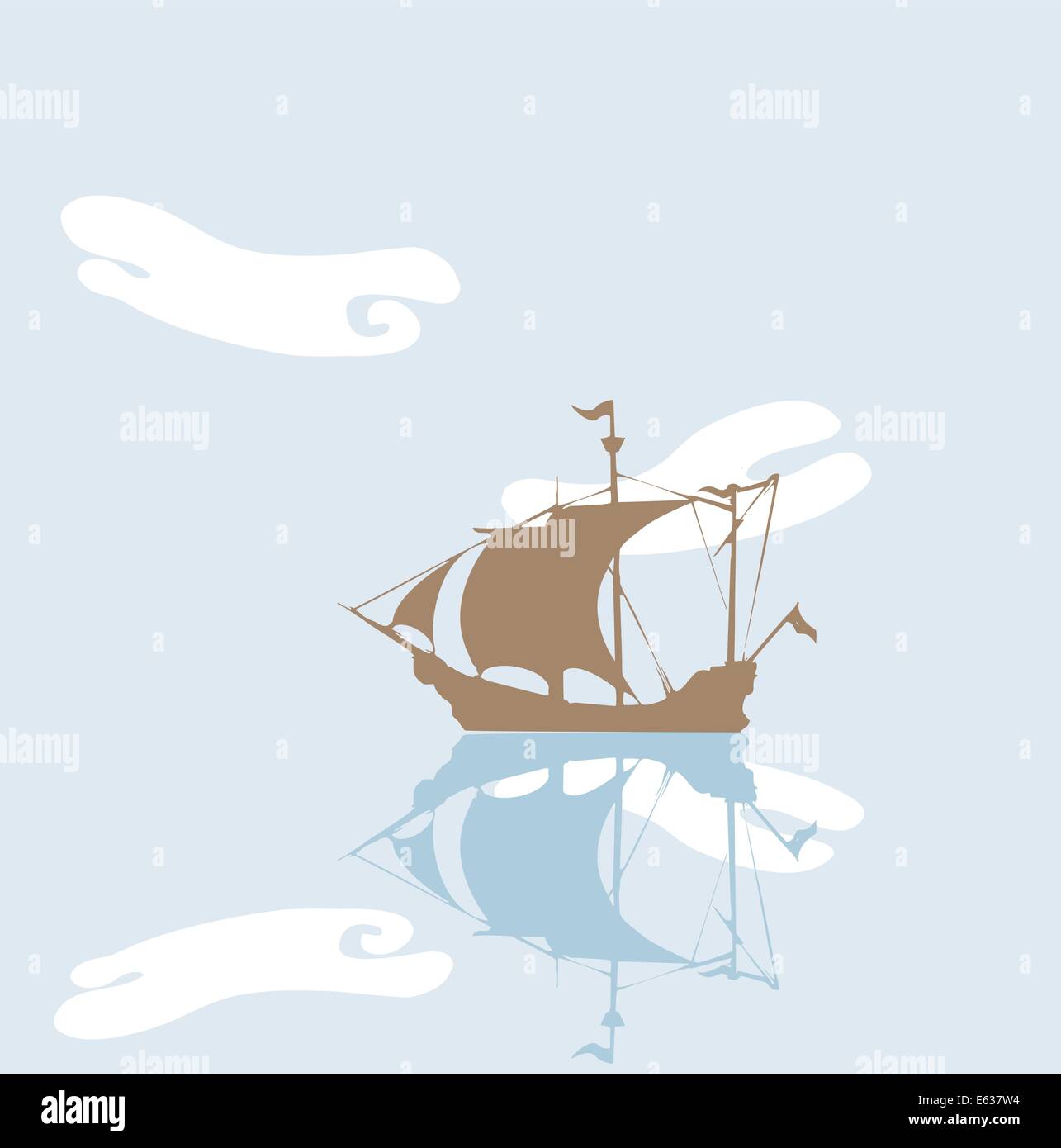 Pirate ship at anchor on a very still day. Stock Vector