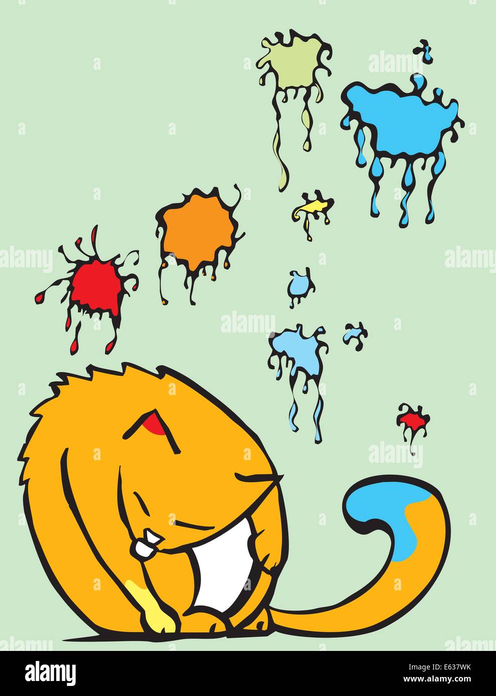 Cat cleaning itself after getting into some wet paint. Stock Vector