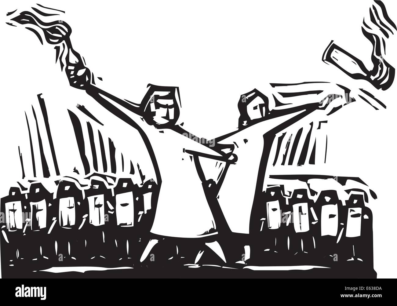 Two woman throwing Molotov cocktails during a protest Stock Vector