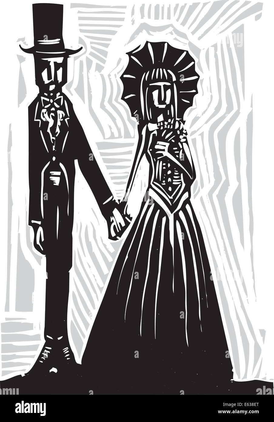 A Gothic couple in fancy dress getting married or going to prom. Stock Vector