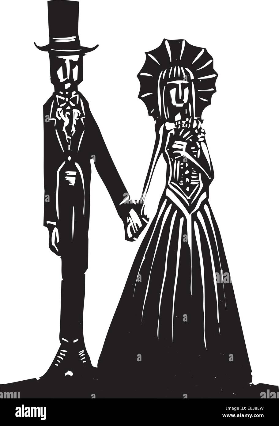 A Gothic couple in fancy dress getting married or going to prom. Stock Vector