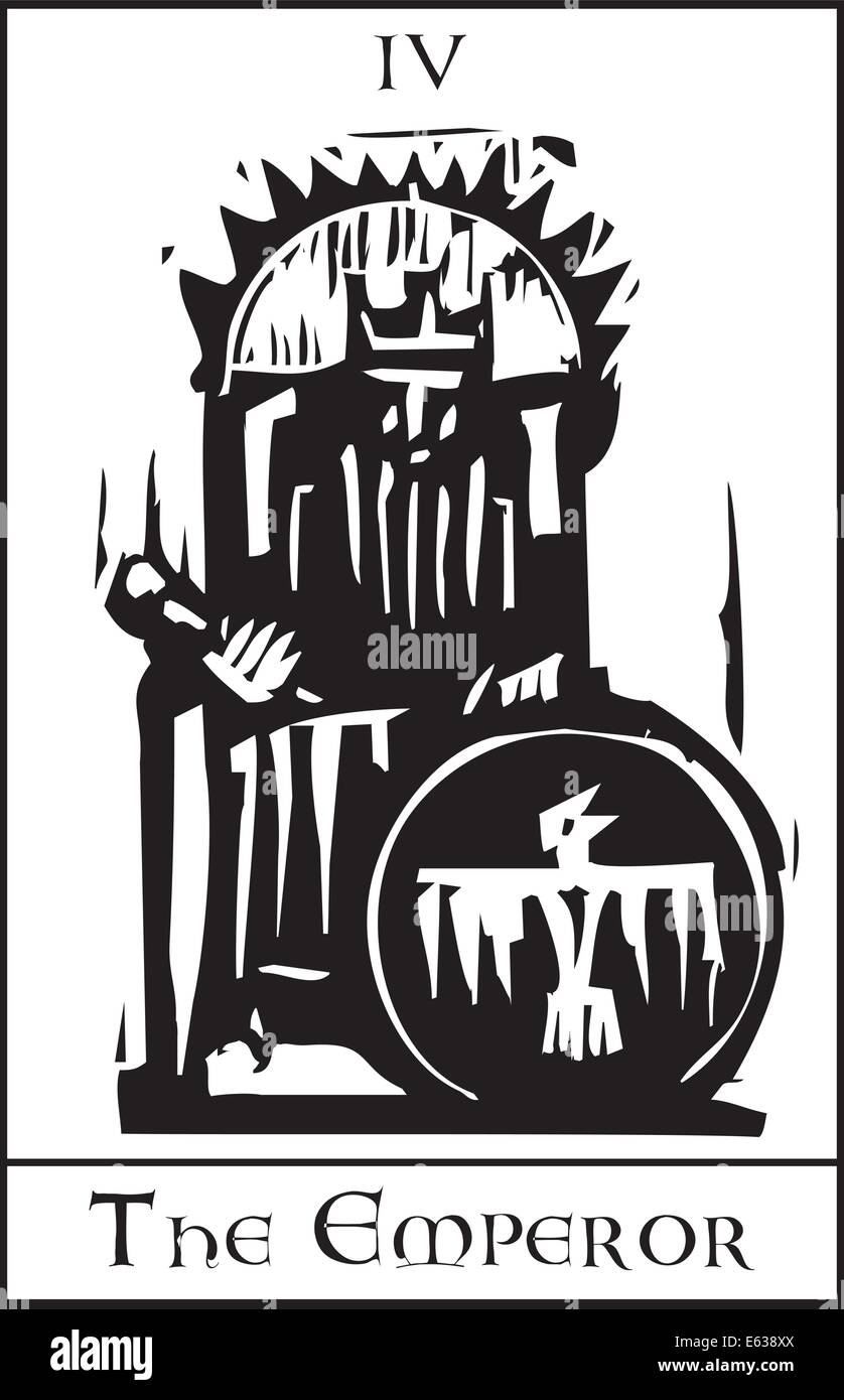 Woodcut expressionist style image of the Tarot Card for the Emperor Stock Vector