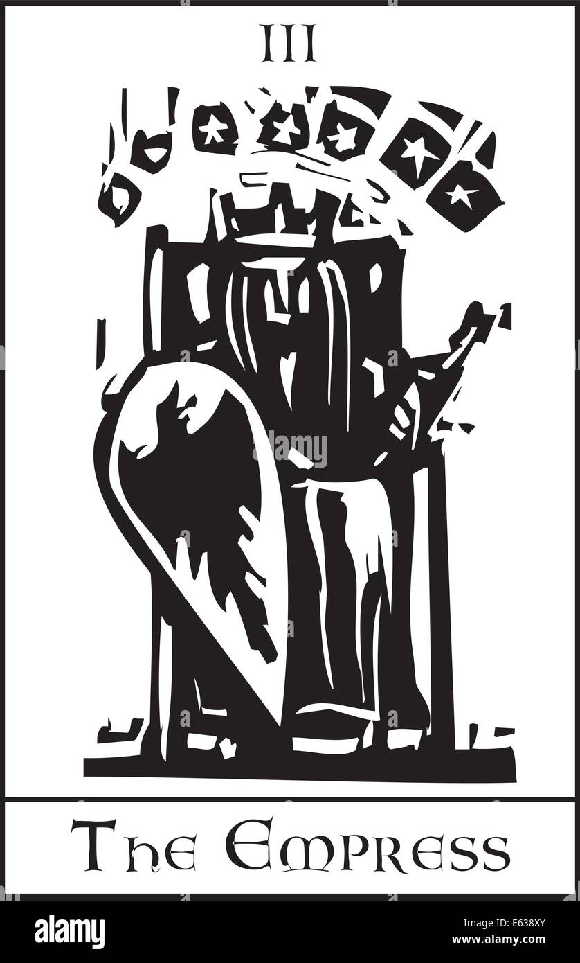 Woodcut expressionist style image of the Tarot Card for the Empress Stock Vector