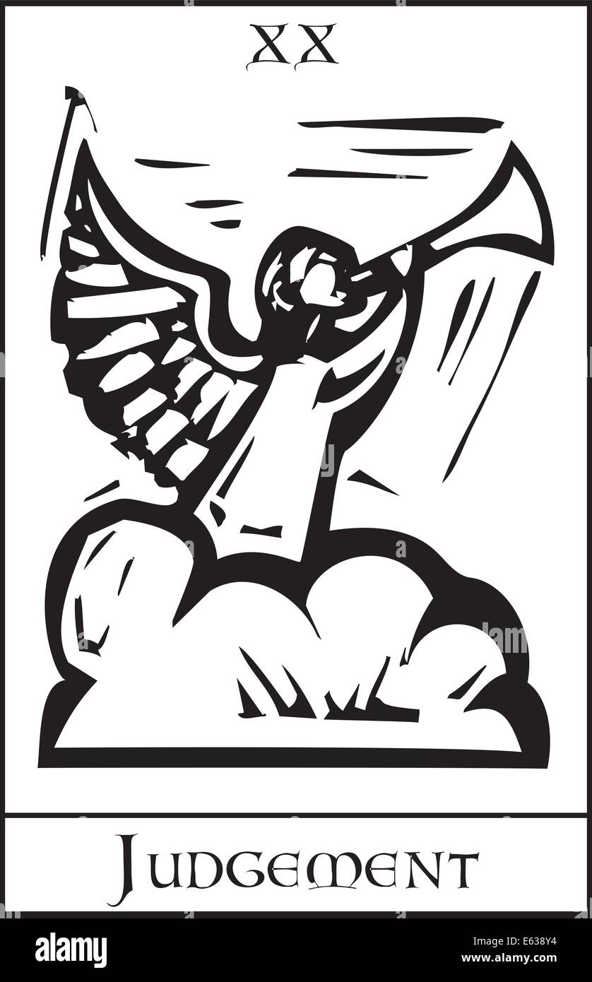 Woodcut expressionist style image for the Tarot card judgment. Stock Vector