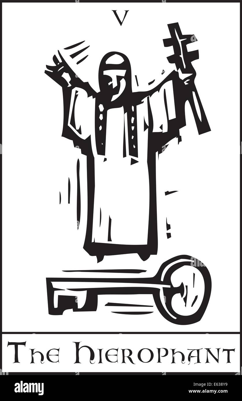 Woodcut expressionist style Tarot card for the Hierophant Stock Vector