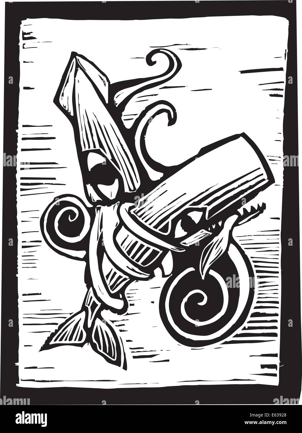 Sperm Whale fighting a giant squid in retro woodcut image Stock Vector  Image & Art - Alamy