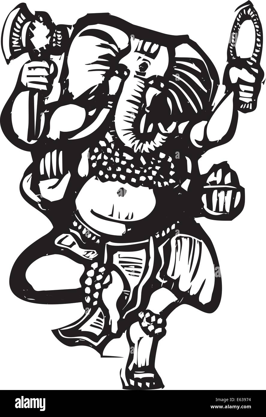 Woodcut style image of the Hindu God Ganesha Stock Vector Image & Art ...