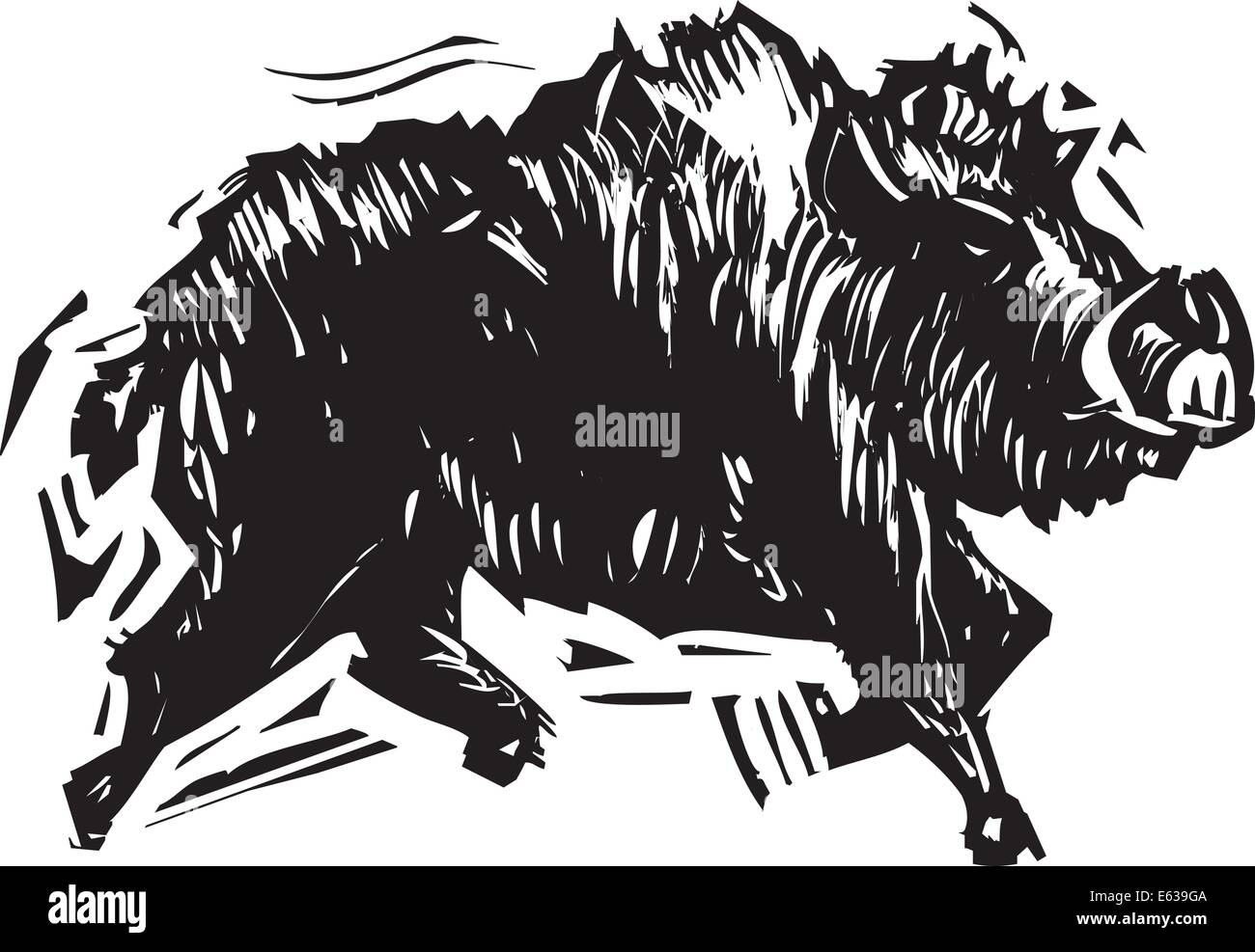 Woodcut style image of a wild boar with tusks. Stock Vector