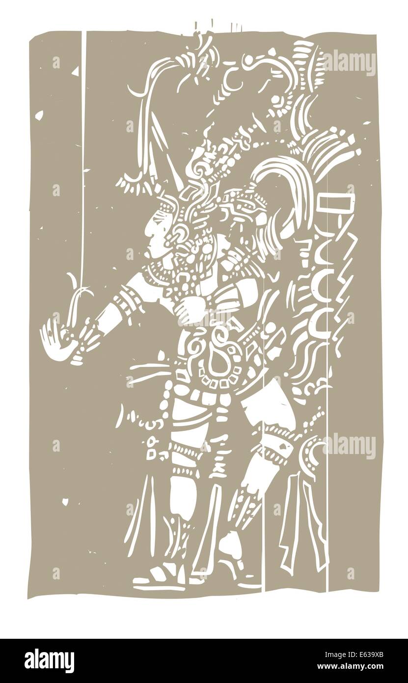 Mayan warrior designed after Mesoamerican Pottery and Temple Images Stock Vector