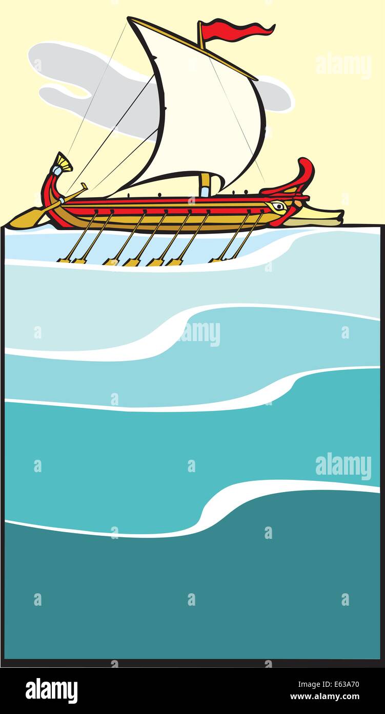 Greek Sailing Warship in the style of a trireme. Stock Vector