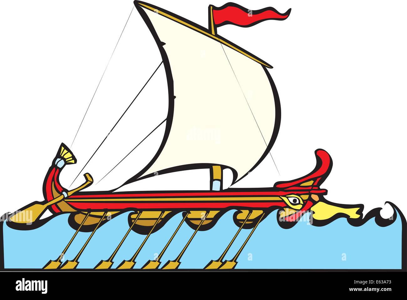 Greek Sailing Warship in the style of a trireme. Stock Vector