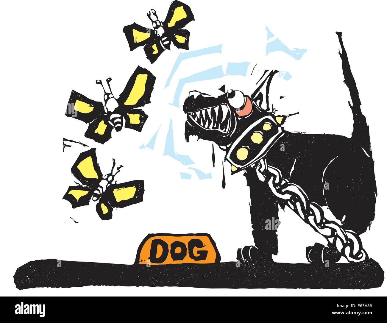 Guard Dog growling at butterflies over his water dish Stock Vector