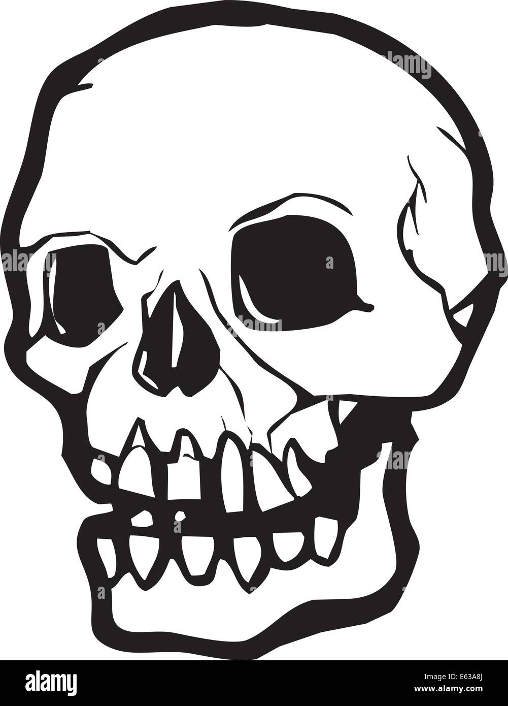 Human Skull in simple vector style in black and white Stock Vector