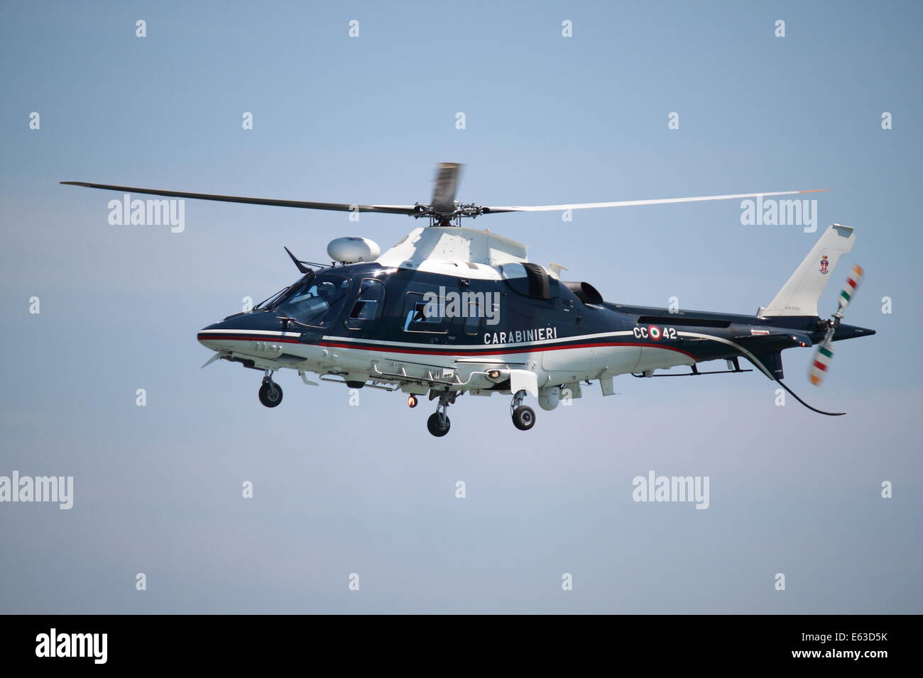 An Agusta A109 Nexus helicopter performs at the Rome International Air Show on June 3, 2012 in Rome, Italy Stock Photo