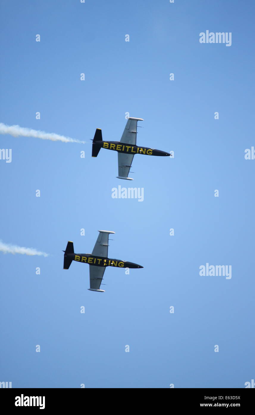 The acrobatic team Breitling Jet Team perform at the Rome International Air Show on June 3, 2012 in Rome, Italy Stock Photo