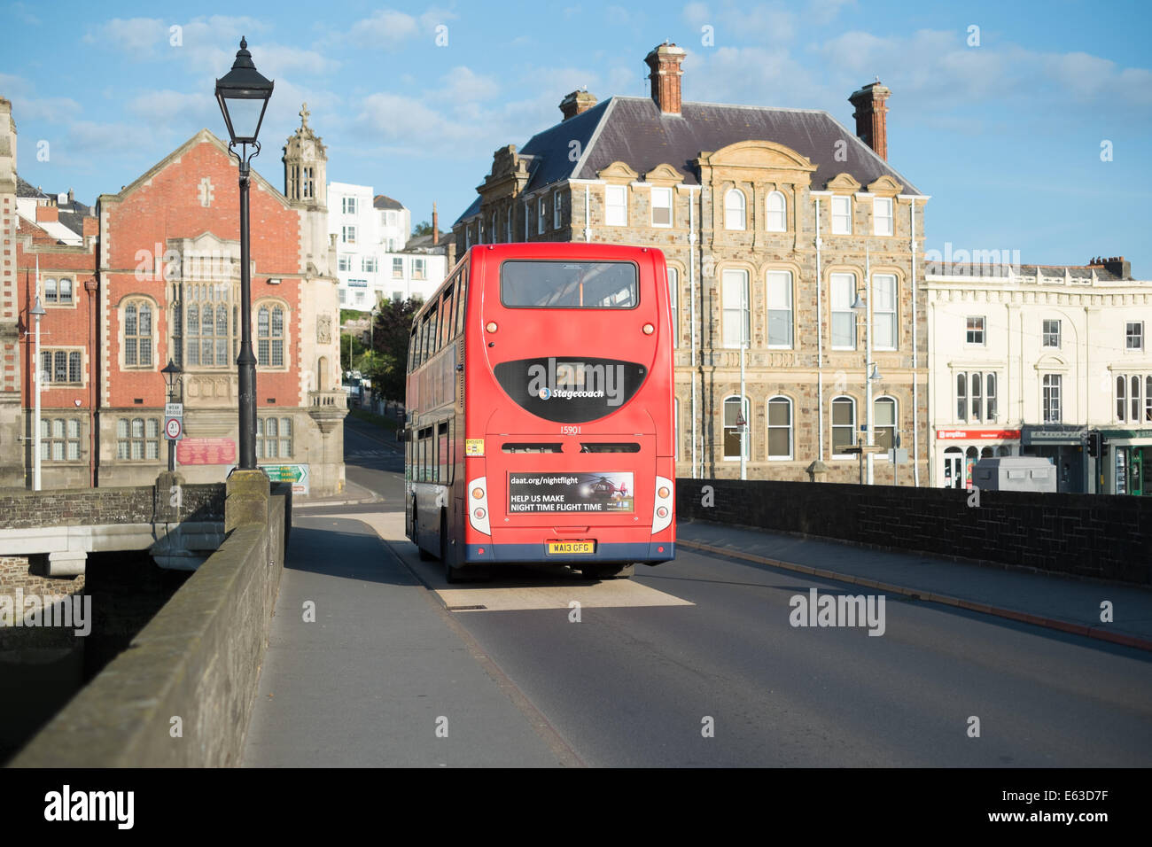 Bus crossing the bridge Bideford Devon Stock Photo Alamy