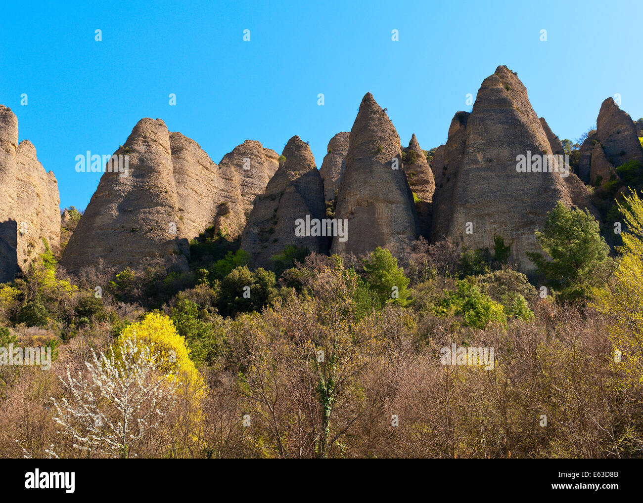 Near Les Mees, in Provence, France, are some unusual rock formations known as 'Les Penitents'. Stock Photo
