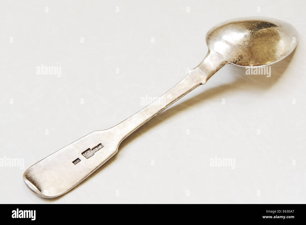 Retro silver teaspoon with hallmark Stock Photo