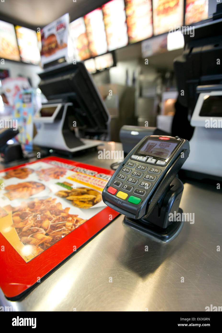 Credit card swipe machine at an Austin, Texas Carl's Jr. Restaurant