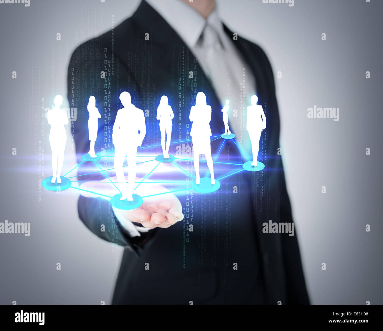 mans hand showing social or business network Stock Photo - Alamy