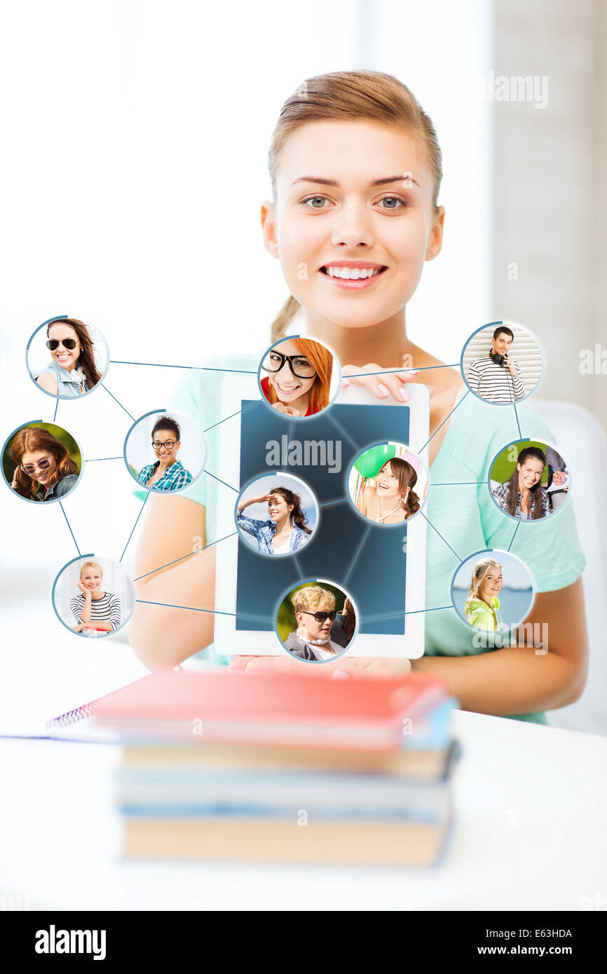 smiling student girl with tablet pc Stock Photo - Alamy