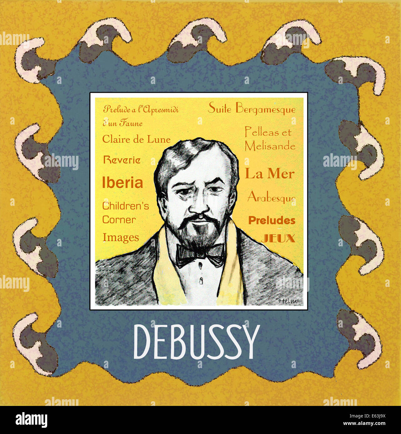 Claude Debussy illustration, French composer. 1862 - 1918 Stock Photo