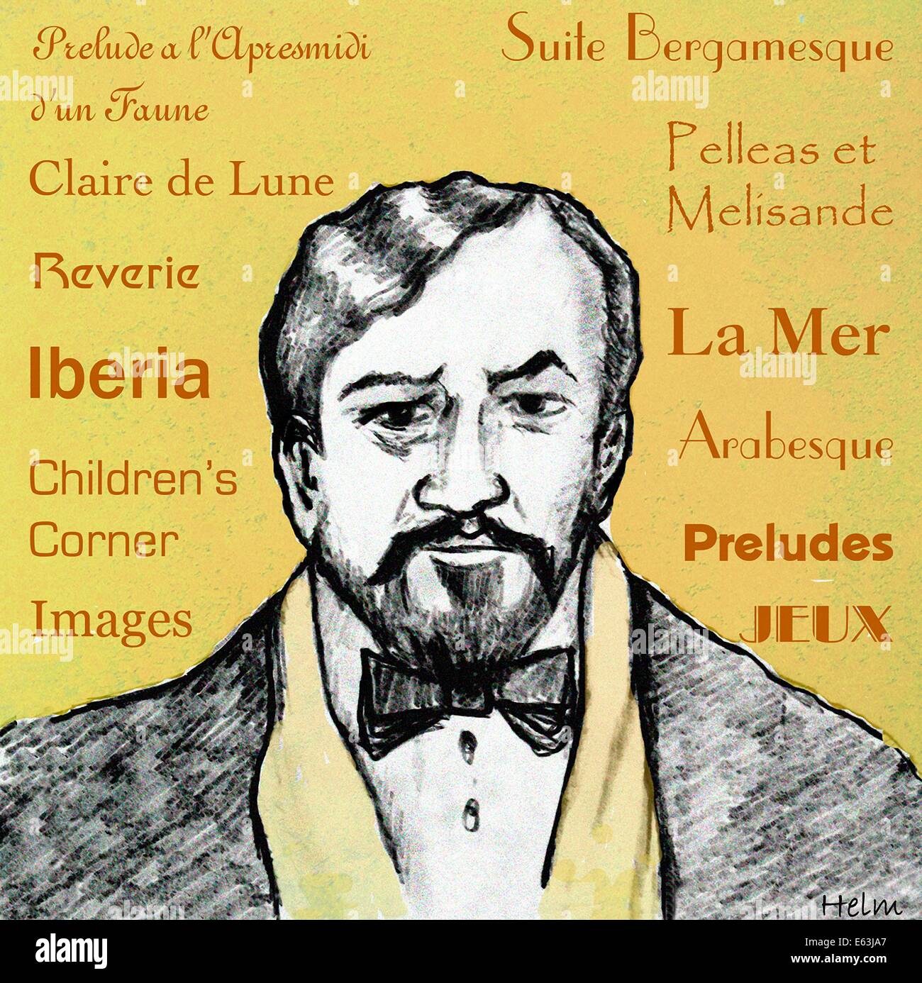 Claude Debussy illustration, French composer. 1862 - 1918 Stock Photo