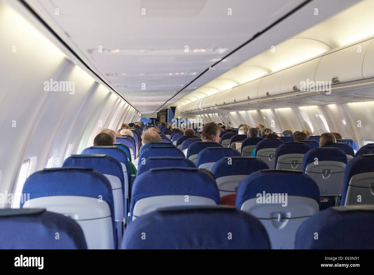 Inside of an airplane from KLM, a Boeing 737 Stock Photo
