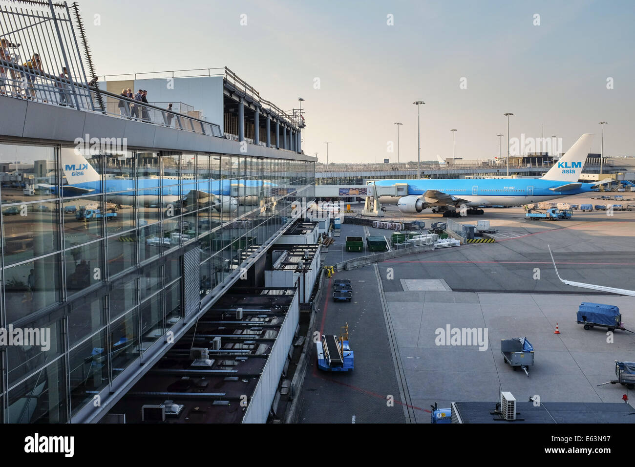 A KLM airplane is stopped in Schiphol Airport in Amsterdam, Holland, Europe Stock Photo