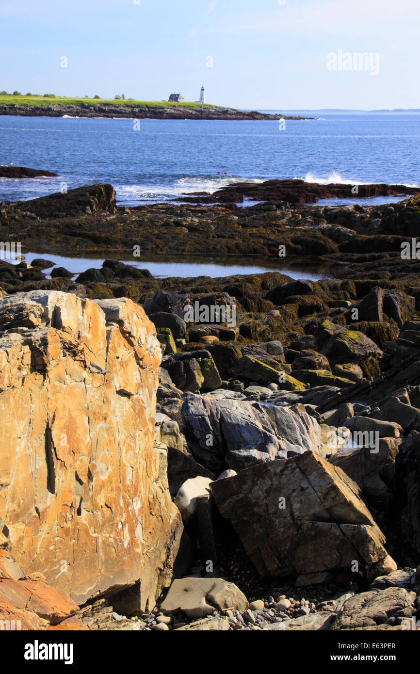 East Point Sanctuary, Wood Island Lighthouse, Biddeford Pool, Maine, USA Stock Photo