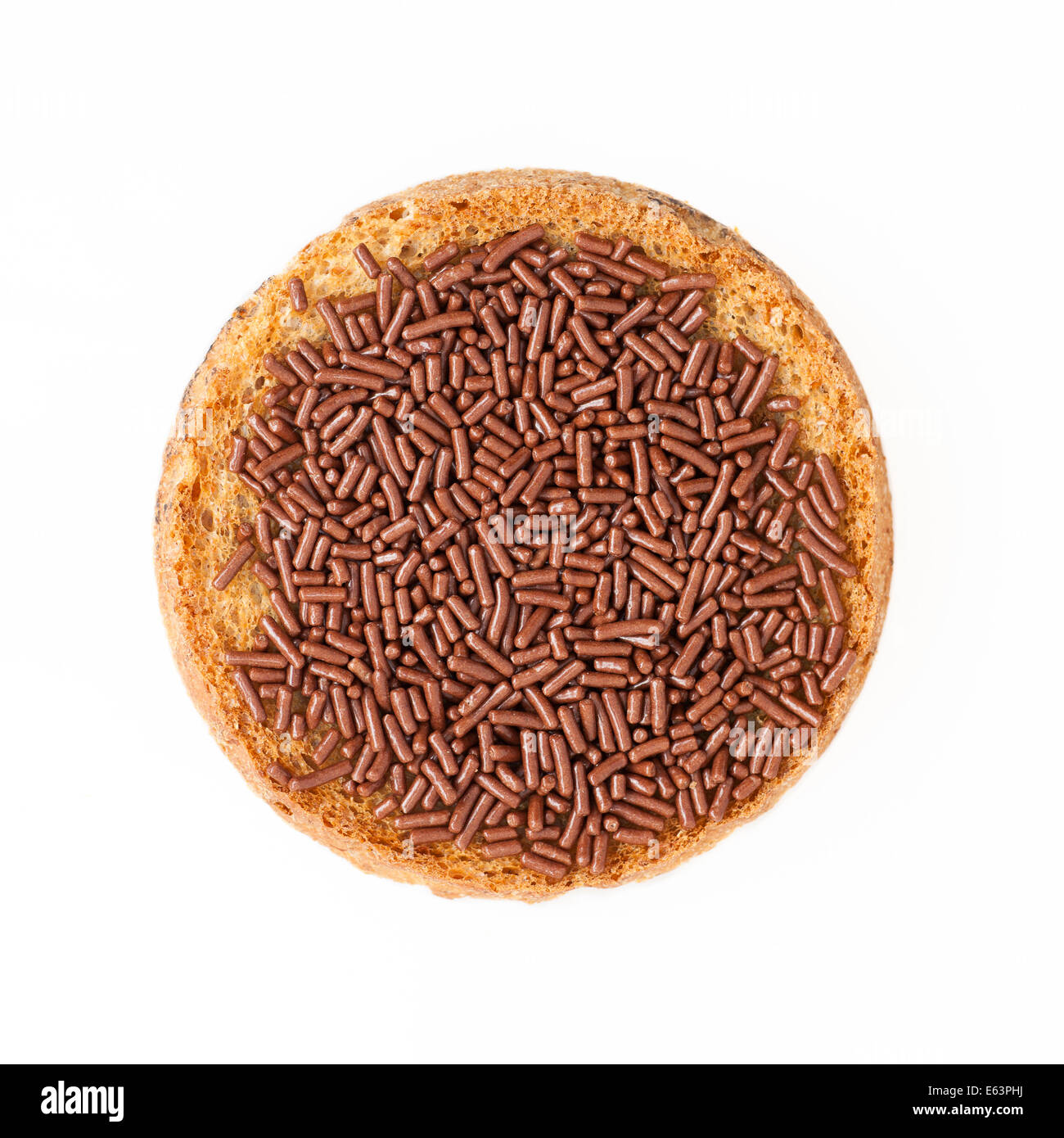Dutch "hagelslag" chocolate sprinkles with butter on round toast Stock