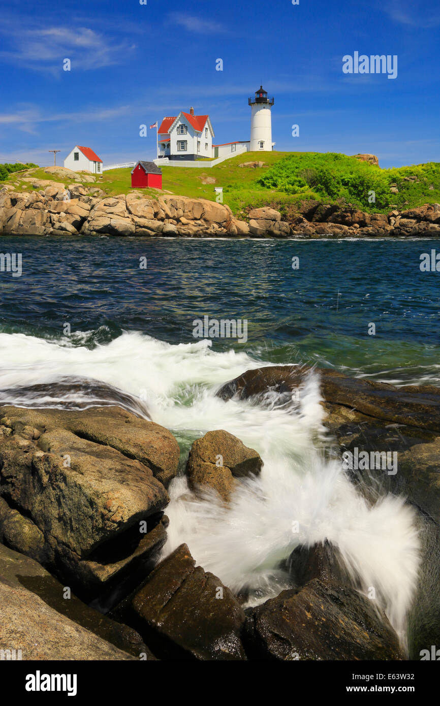 Cape Neddick Lighthouse, Nubble Light, York Beach, Maine, USA Stock