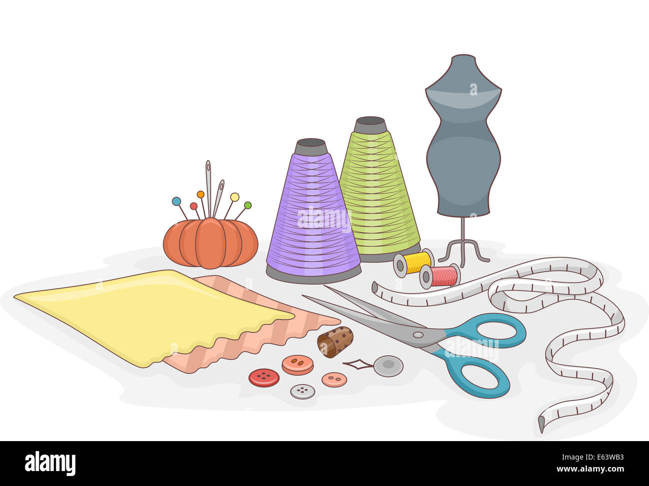 Illustration Featuring Different Sewing Materials Stock Photo Alamy