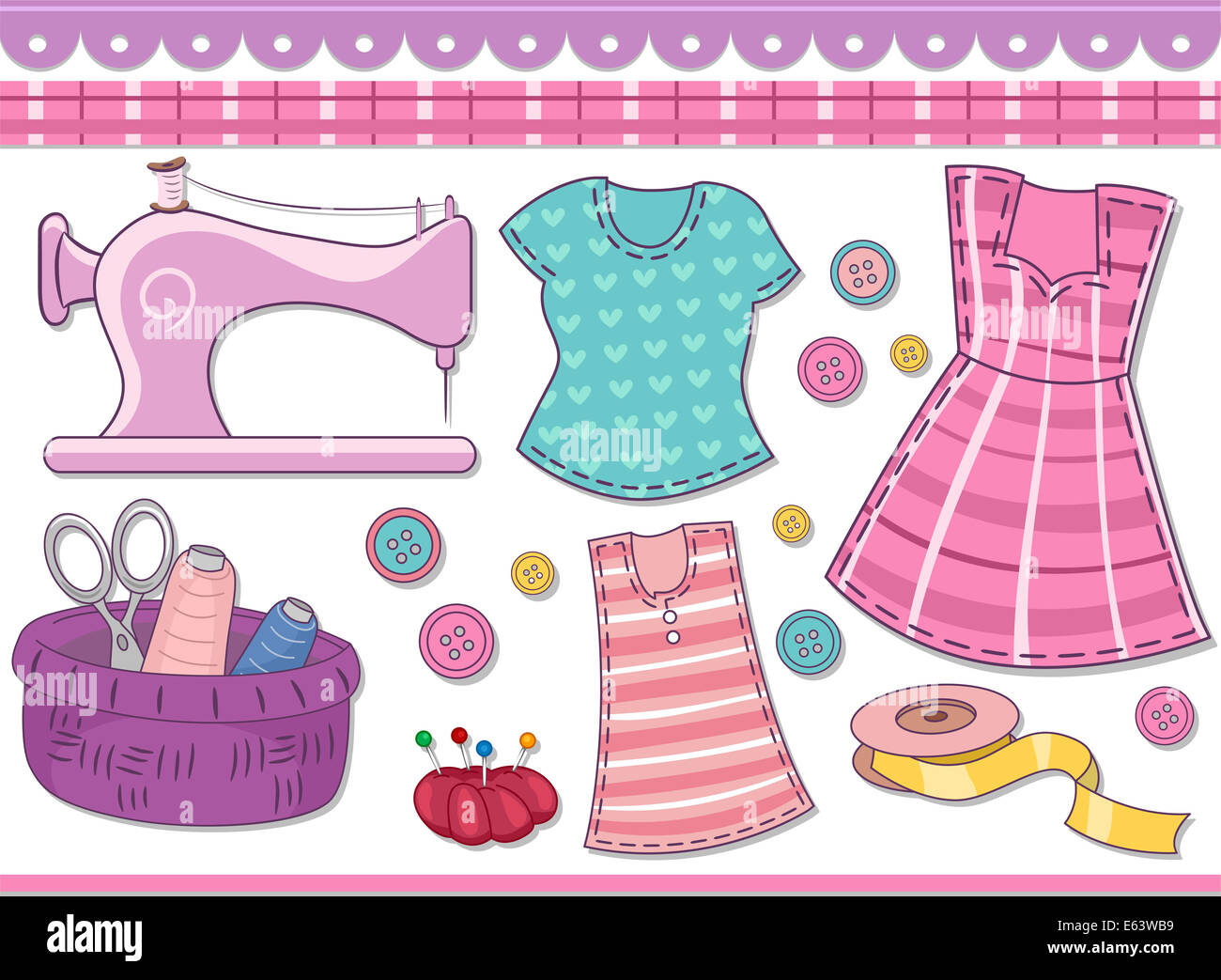 Illustration Featuring Different Sewing Materials for Scrapbooking Stock Photo