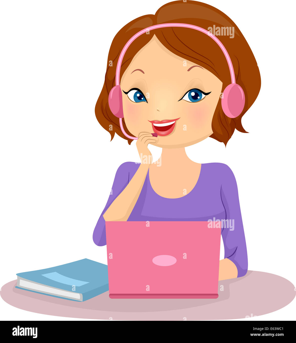 Illustration of a Female Tutor Teaching a Foreign Language Online Stock Photo
