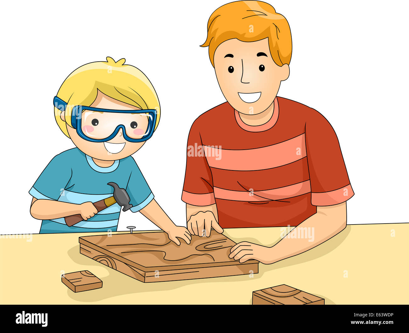 Illustration of a Father and Son Bonding Over a Woodworking Project Stock Photo Alamy