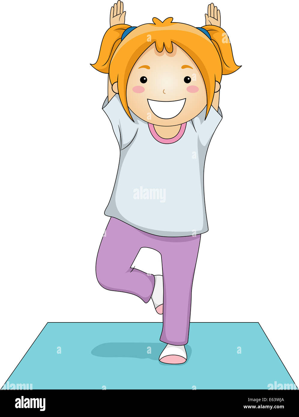 Illustration of a Young Girl Doing a Tree Yoga Pose Stock Photo - Alamy
