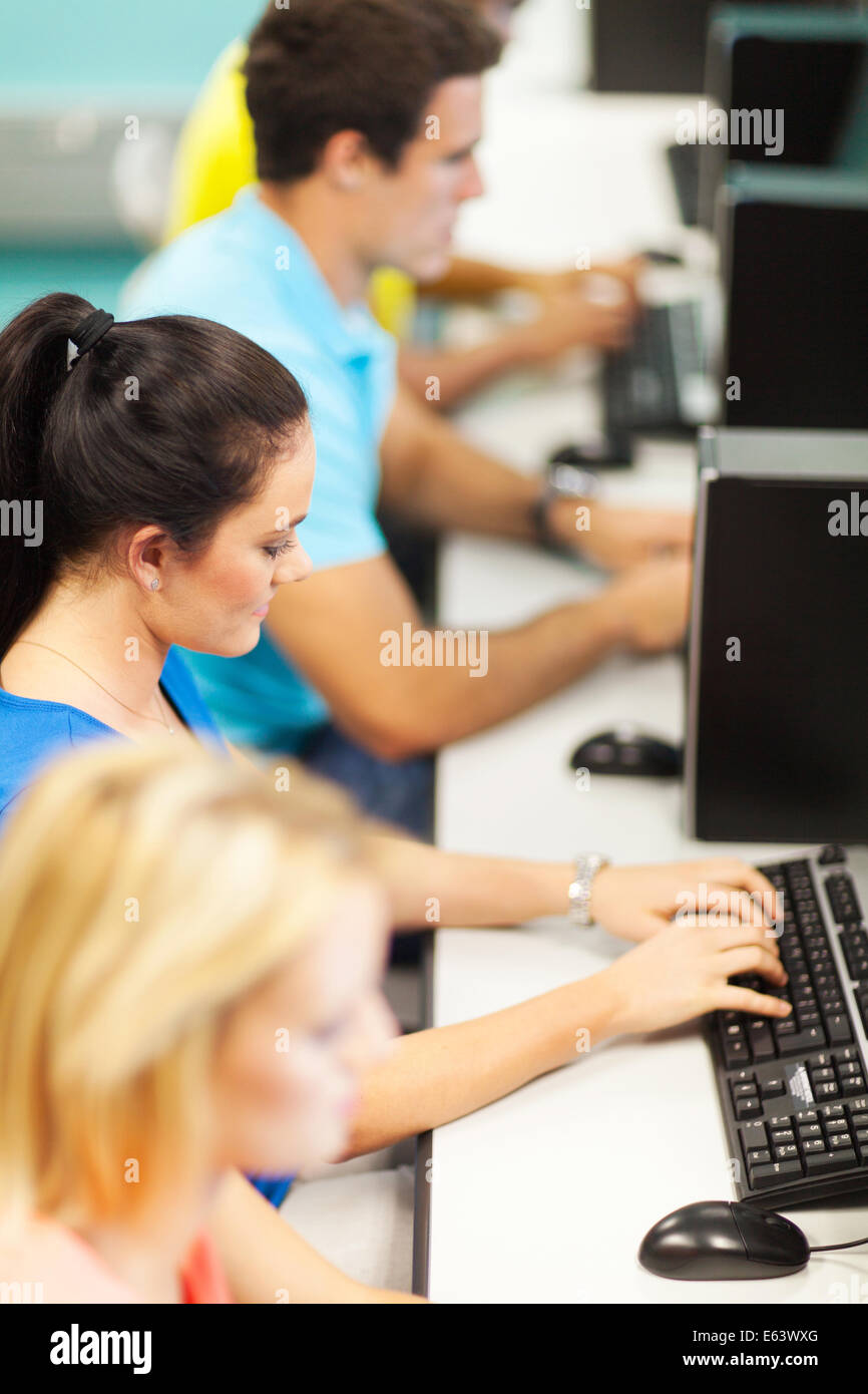 overhead view of college students in computer lab Stock Photo