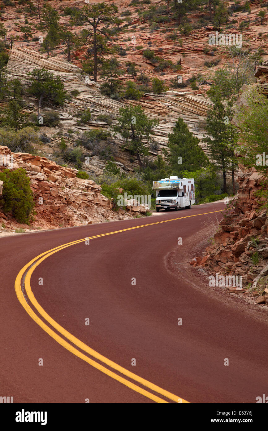 RV beside Zion – Mount Carmel Highway, Zion National Park, Utah, USA Stock Photo